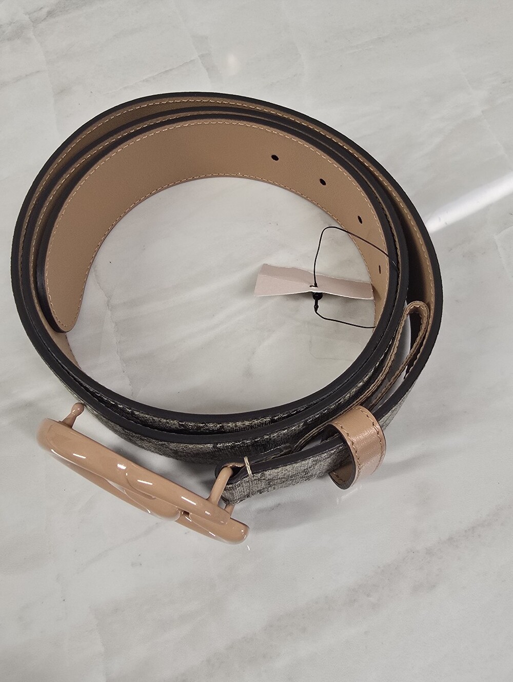 Gucci Beige GG Canvas Belt with Nude Double-G Buckle - Picture 3 of 5